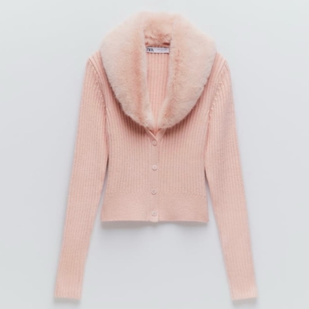 Zara Faux Fur Knit Pink Sweater
